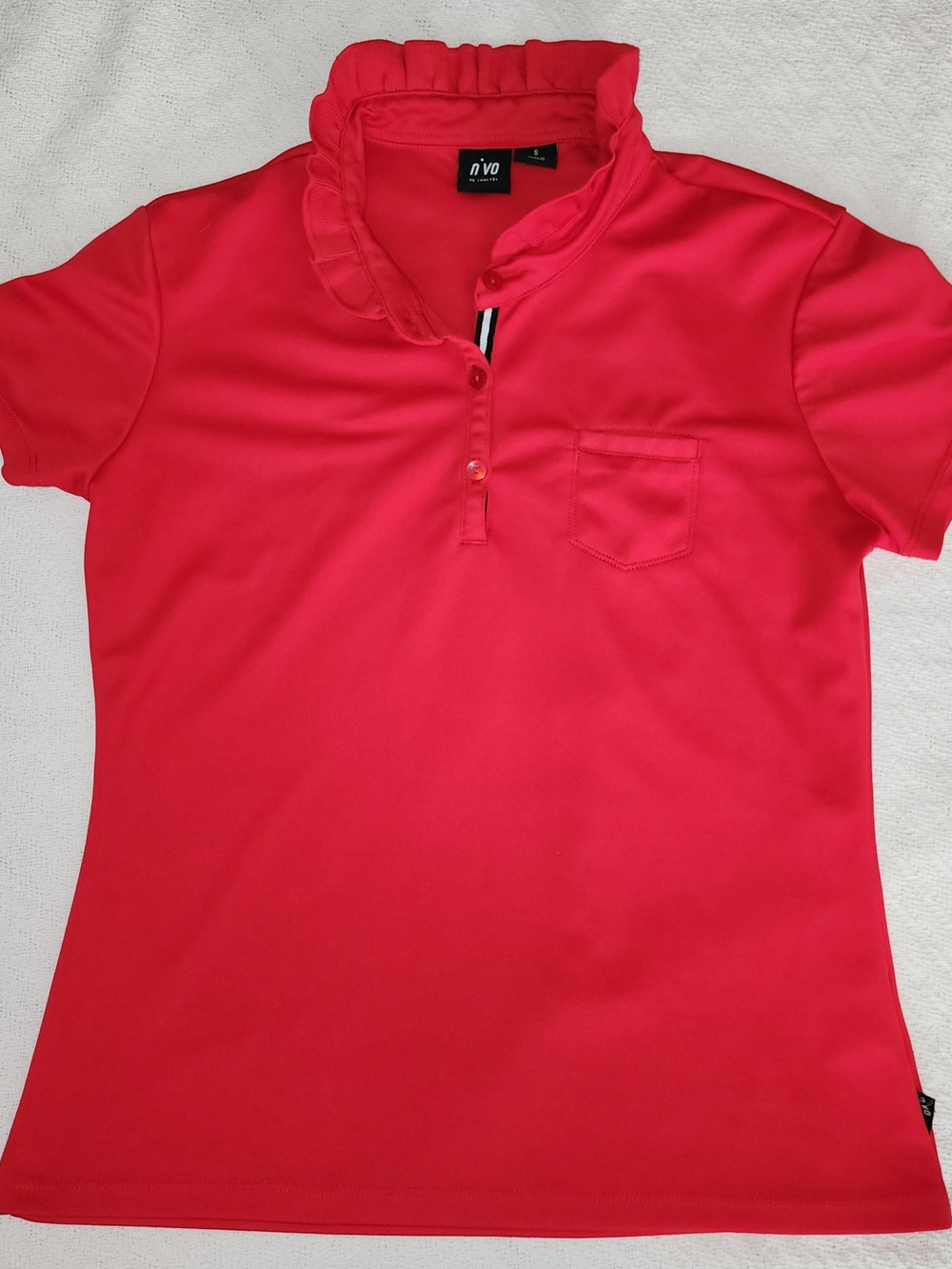 Nivo Red Ruffle Collar Short Sleeve Golf Polo Shirt Performance Top [S]